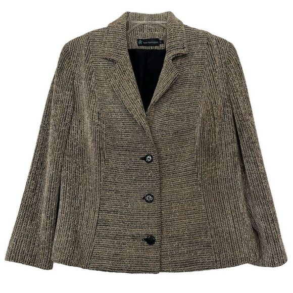 Fiber Artist Lynn Yarrington Jacket Large Handwoven Chenille Collared Tan Blazer - Picture 9 of 9